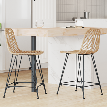 Barstol 2 st Naturfärg 44,5 x 54,5 x 97,5 cm Rattan och Järn