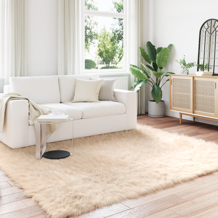 Fuskfäll matta TAFALLA Beige 240 x 240 cm Polyester