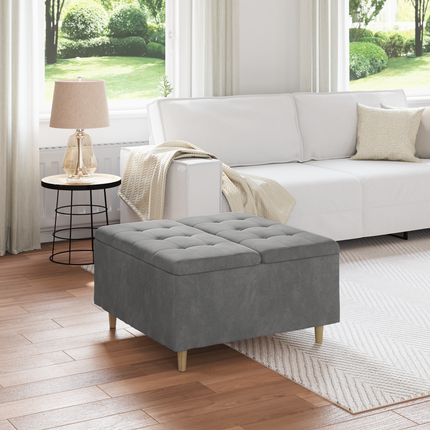 Förvaringspall med kudde Mörkgrå 80 x 80 x 45 cm Sammet