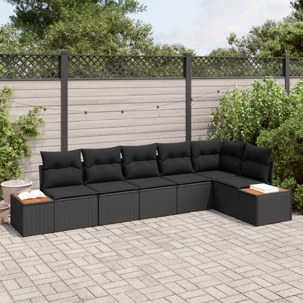Trädgårdsoffset 6 st 6-Antal sittplatser Svart Polyrattan