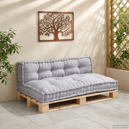 Pallettsoffa Kudde 2 st Tyg Grå 120 x 80 x 38 cm