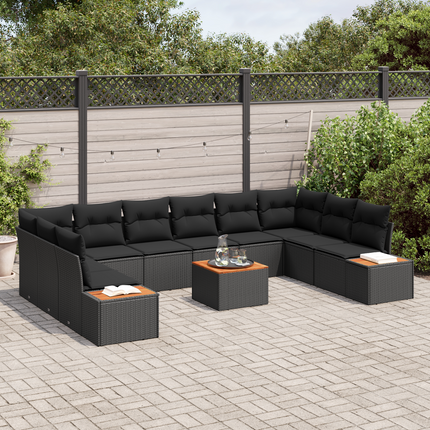 Trädgårdsoffset 10 st 10-Antal sittplatser Svart Polyrattan