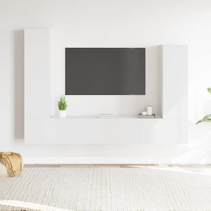 Tv-bänk 4 delar vit konstruerat trä