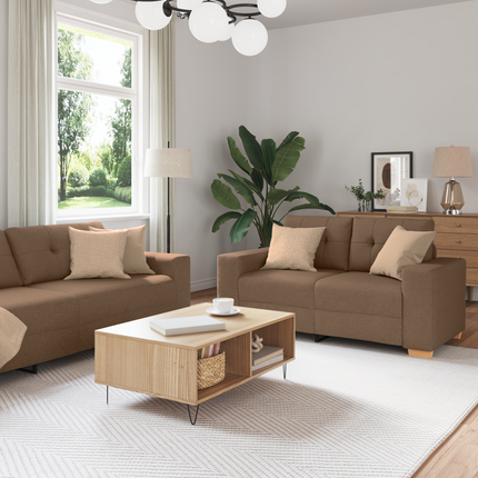 Soffa 3 st Brun Linnenblandad tyg