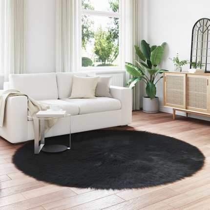 Fuskfäll matta TAFALLA Svart Ø 200 cm Polyester