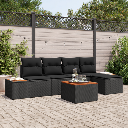 Trädgårdsoffset 6 st 5-Antal sittplatser Svart Polyrattan