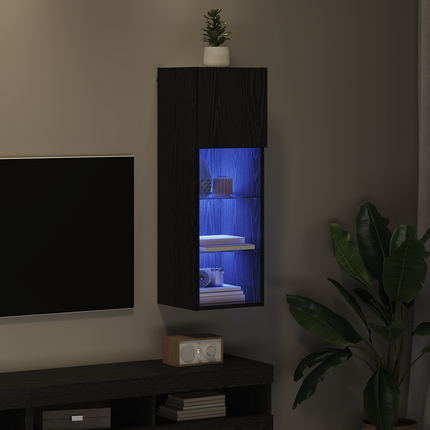 Väggmonterad TV-skåp 30,5 x 30 x 90 cm Svart Ek Konstruerat trä