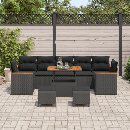 Trädgårdsoffset 10 st 7-Antal sittplatser Svart Poly rattan