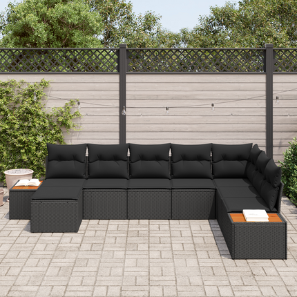 Trädgårdsoffset 9 st 8-Antal sittplatser Svart Polyrattan