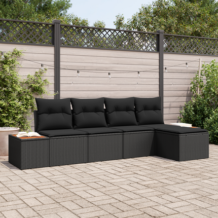 Trädgårdsoffset 6 st 5-Antal sittplatser Svart Polyrattan