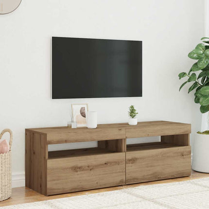 TV-bänk med LED-belysning 2 st artisan ek konstruerat trä