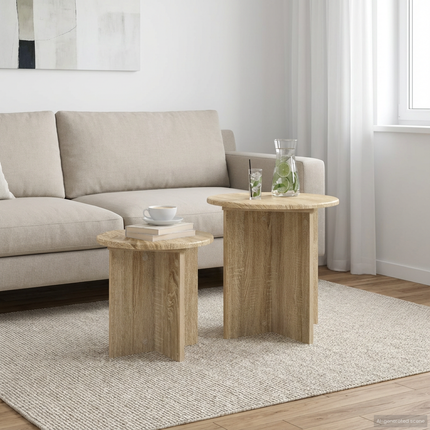 Sidobordsset 2 st Sonoma-ek Ø 45 x 45 cm Konstruerat trä