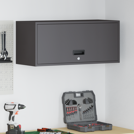 Vägghylla för garage Svart 80 x 33 x 35 cm Pulverlackerad stål