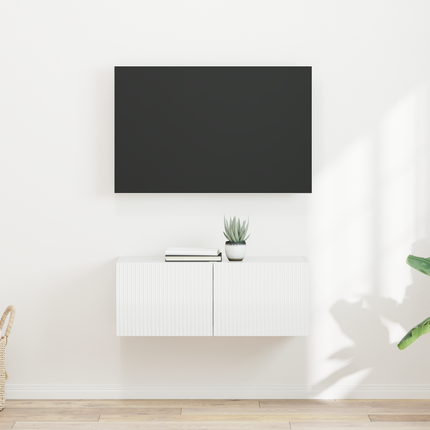 TV Vägghylla 2 st Glansig Vit Konstruerat trä