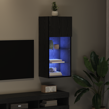 Väggmonterad TV-skåp 40,5 x 30 x 90 cm Svart Ek Konstruerat trä