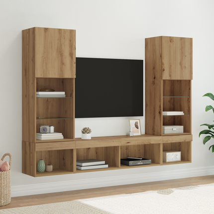 TV-väggenheter med LED 5 st Artisan Ek Konstruerat trä