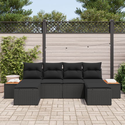 Trädgårdsoffset 6 st Svart Poly Rattan