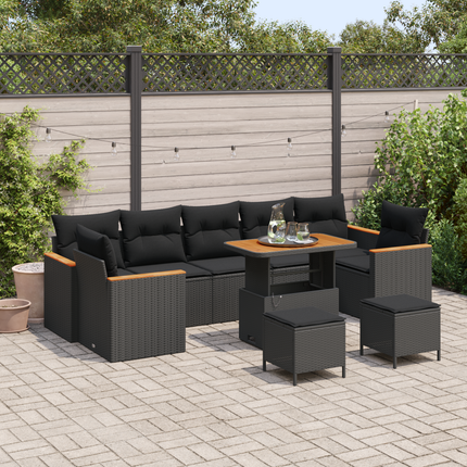 Trädgårdsoffset 10 st 7-Antal sittplatser Svart Poly rattan