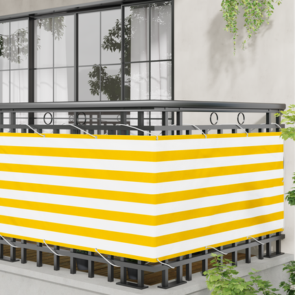 Balkong Skärm Gul och Vit 75 x 200 cm PU-belagt oxford alu