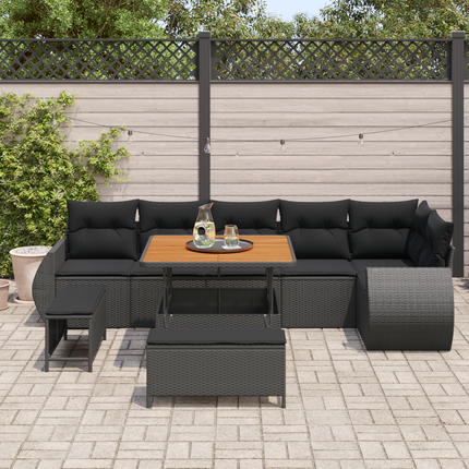 Trädgårdsoffset 9 st 9-Antal sittplatser Svart Poly Rattan