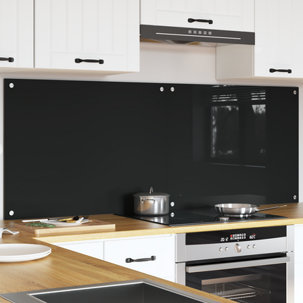 Köksskydd 2 st Svart 80 x 60 cm härdat glas
