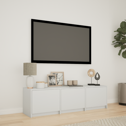 TV-bänk med LED med låda Vit 140 x 34 x 40 cm Konstruerat trä