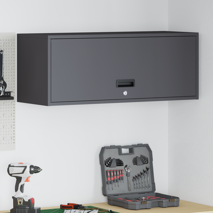 Vägghylla för garage Svart 90 x 33 x 35 cm Pulverlackerad stål