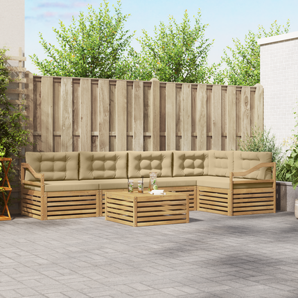 Utomhussoffset 6 st Vit och Beige Polyester