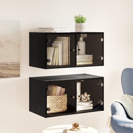 Väggskåp 2 st 68 x 37 x 35 cm Konstruerat trä Svart Ek