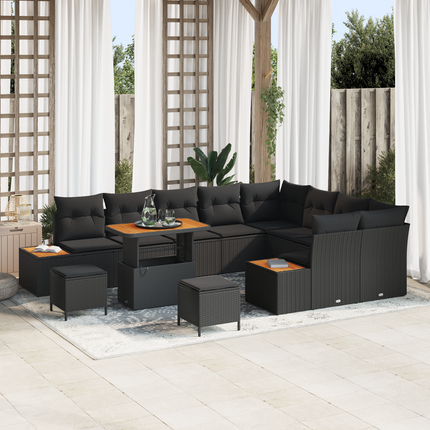 Trädgårdsoffset 12 st 11-Antal sittplatser Svart Poly rattan