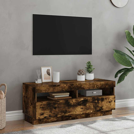 Tv-bänk med LED-belysning rökfärgad ek 100x35x40 cm
