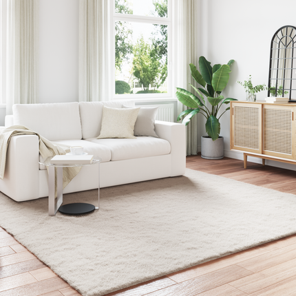 Halkfri matta i konstgjord kaninfäll OLITE Beige 240 x 240 cm