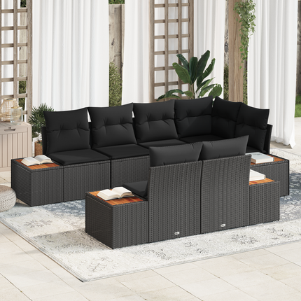 Trädgårdsoffset 7 st 7-Antal sittplatser Svart Polyrattan
