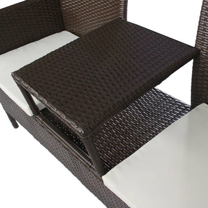 Trädgårdssoffa 2-sits med bord konstrotting brun