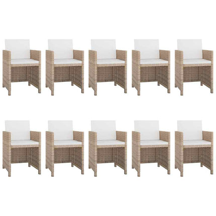 Matgrupp för trädgården med dynor 11 delar konstrotting beige