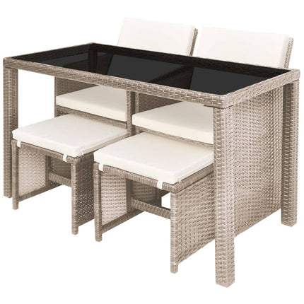Matgrupp för trädgården med dynor 5 delar konstrotting beige