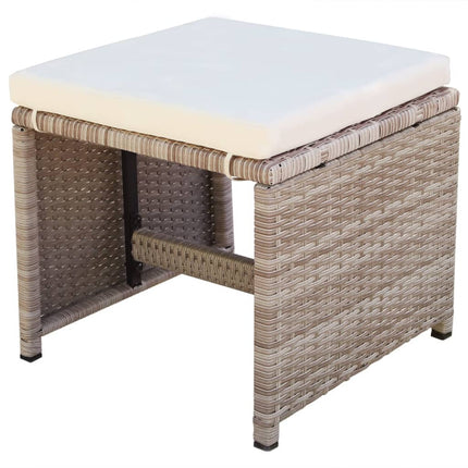 Matgrupp för trädgården med dynor 9 delar konstrotting beige