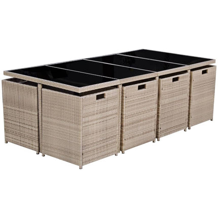 Matgrupp för trädgården med dynor 13 delar konstrotting beige