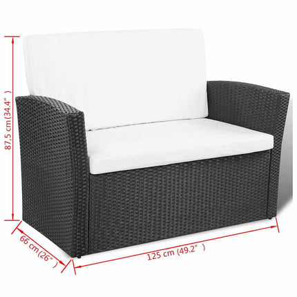Loungegrupp för trädgården med dynor 4 delar konstrotting svart