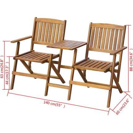 Hopfällbar trädgårdsbänk med tebord 140 cm massivt akaciaträ