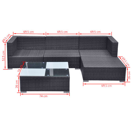 Loungegrupp med dynor 5 delar konstrotting svart