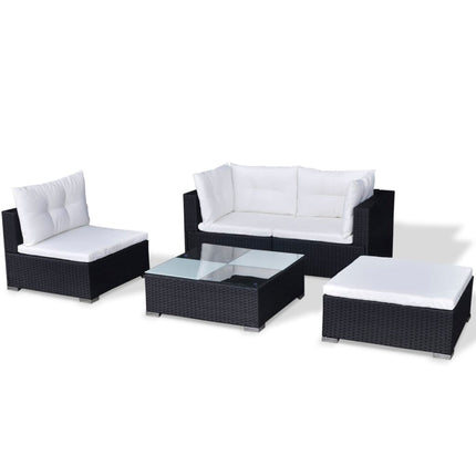 Loungegrupp med dynor 5 delar konstrotting svart