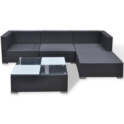 Loungegrupp med dynor 5 delar konstrotting svart
