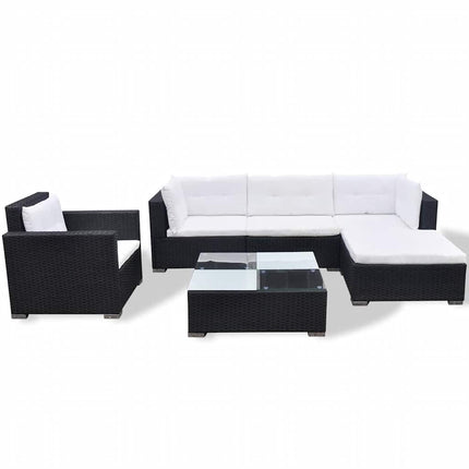 Loungegrupp med dynor 6 delar konstrotting svart