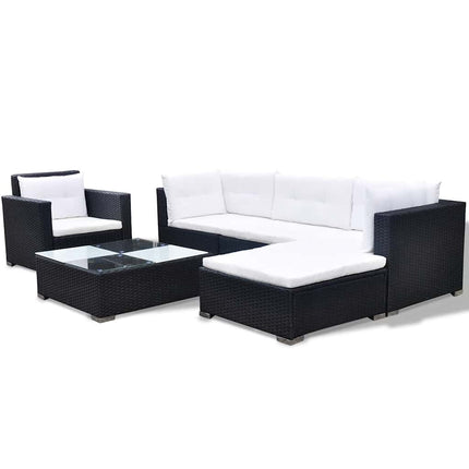 Loungegrupp med dynor 6 delar konstrotting svart