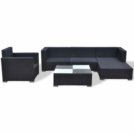 Loungegrupp med dynor 6 delar konstrotting svart
