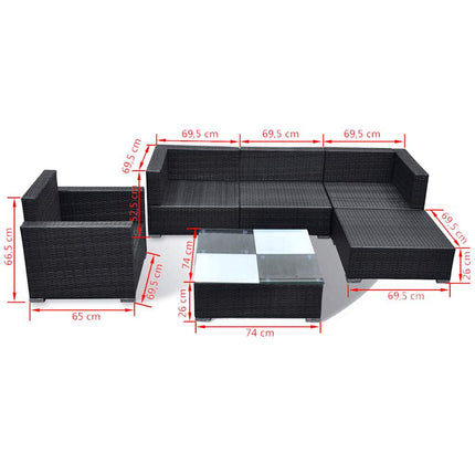 Loungegrupp med dynor 6 delar konstrotting svart
