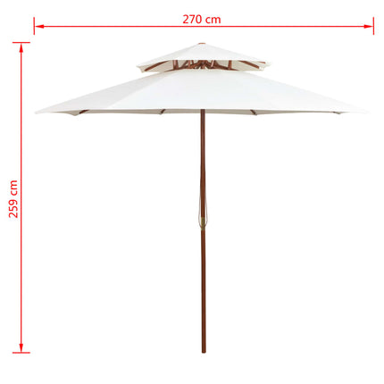 Parasoll med två nivåer 270x270 cm trästång gräddvit
