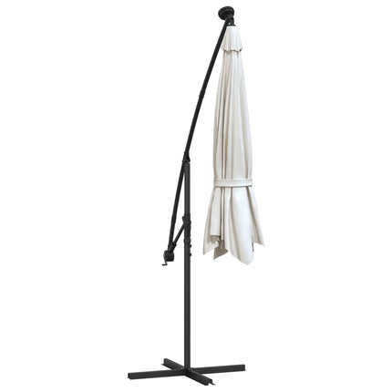 Hängande parasoll med LED-belysning 300 cm sand metallstång