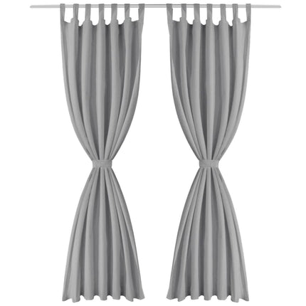 Gardiner i microsatin 2 st med öglor 140x225 cm grå